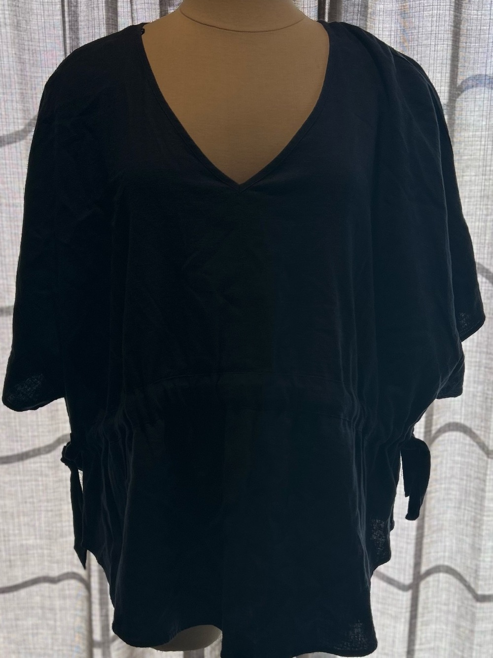 Spense Navy Blue V-Neck Short Sleeve Drawstring Tunic